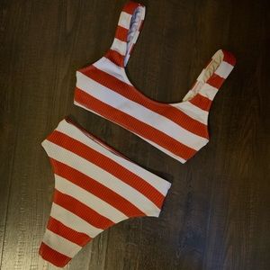 Orange and white stripe high waisted bikini